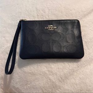 Coach Corner Zip Wristlet In Signature Leather, Navy